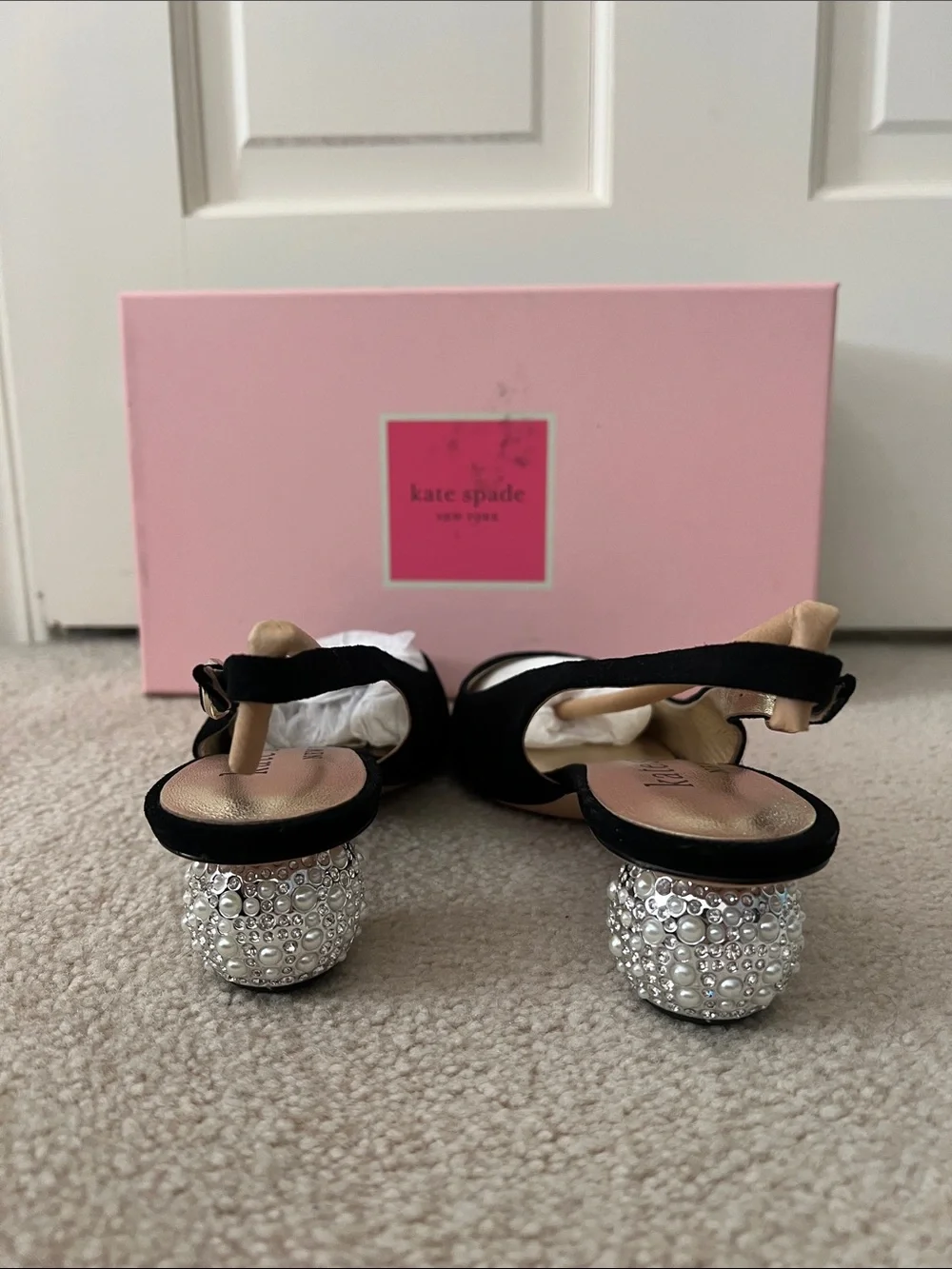 kate spade Black Suede Slingback Pumps with Crystal Heel